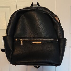 Poppy & Peonies Black Laptop Brooklyn Vegan Leather Backpack